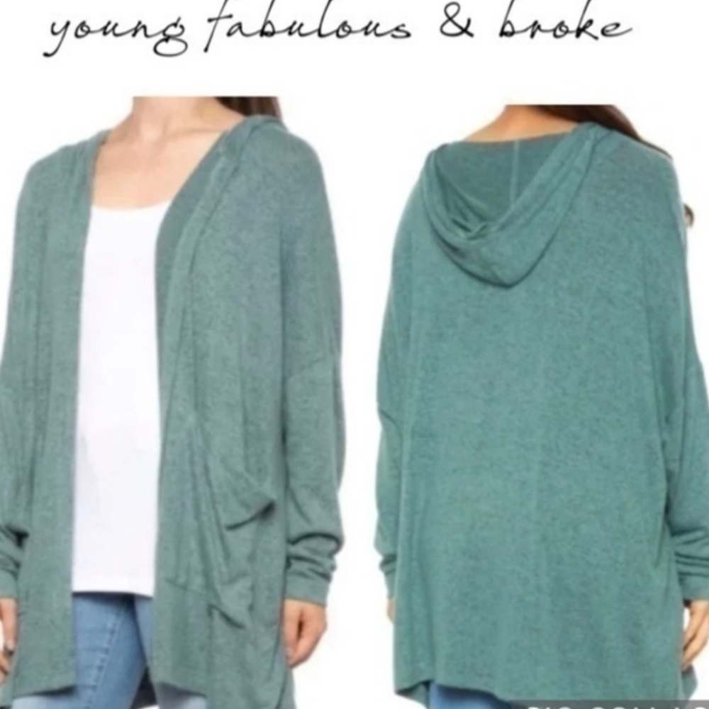 Young Fabulous & Broke Ottowa Moss Green Cozy Cardigan Sweater Size Small